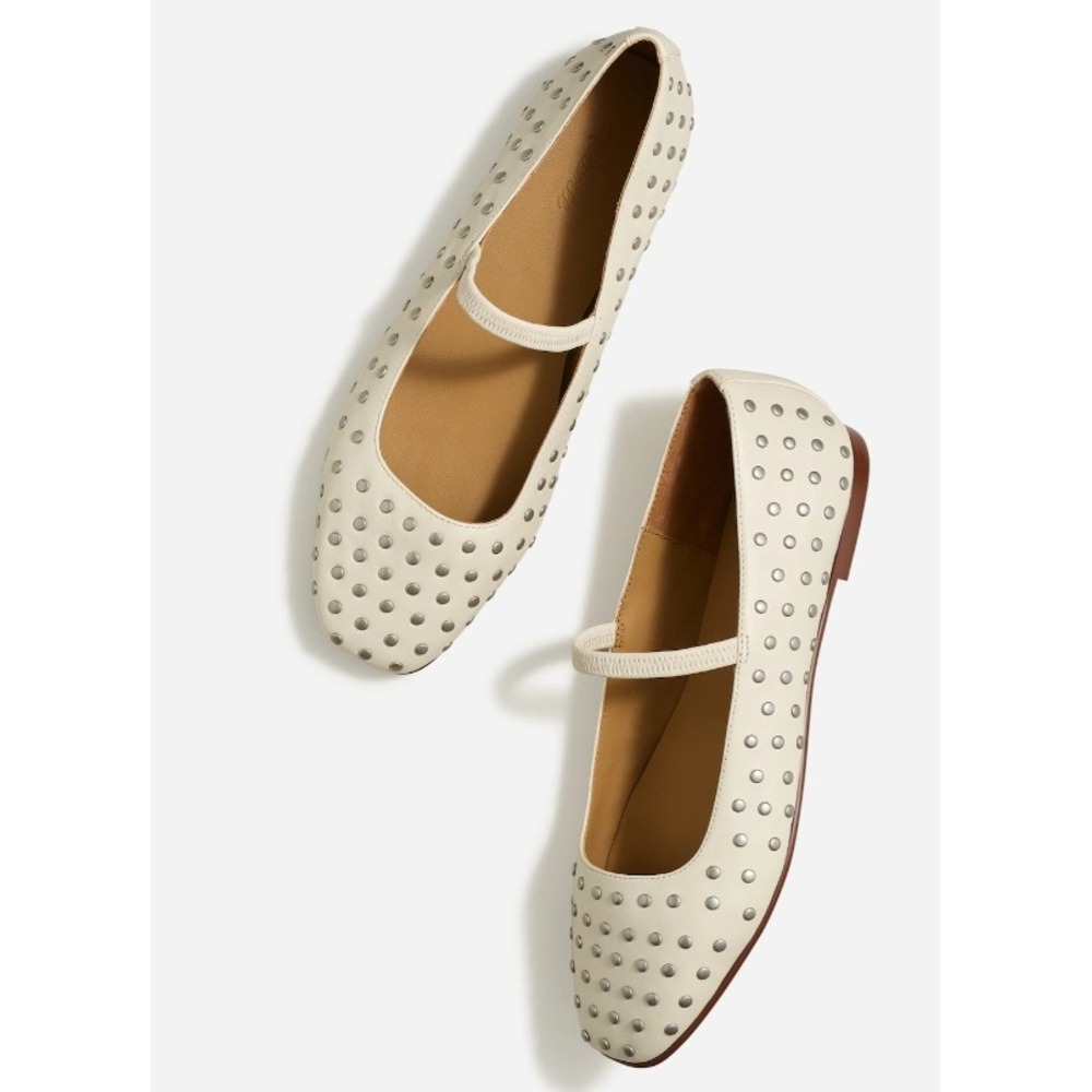 Madewell Greta Ballet Flat Off White Studded Jane Shoes Women Size 6.5 - Picture 1 of 12